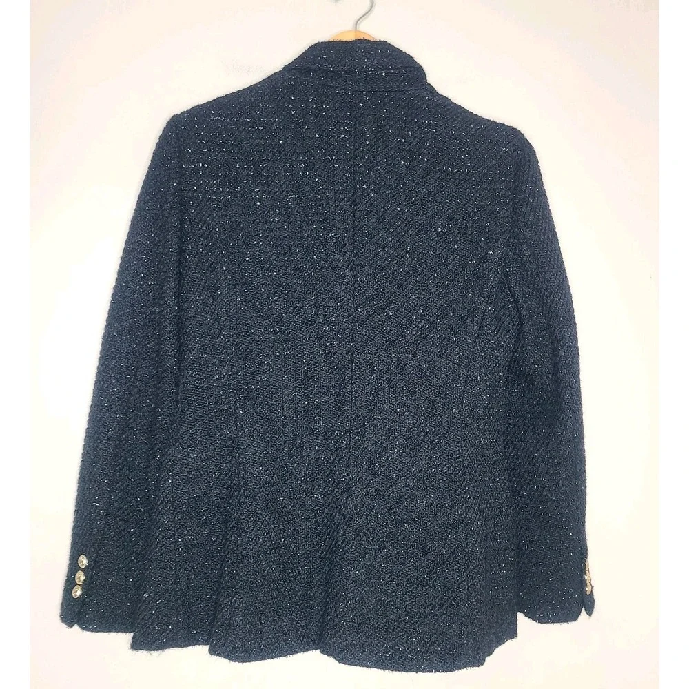 ZARA Double Breasted Textured Weave Black Gold Accents‎ Blazer Jacket M